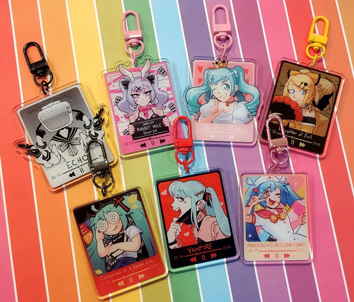 Vocaloid Acrylic Pendant with Music Player Design -2.5-inch Double sided Keychain, Song Fan Collection, Kawaii Gift