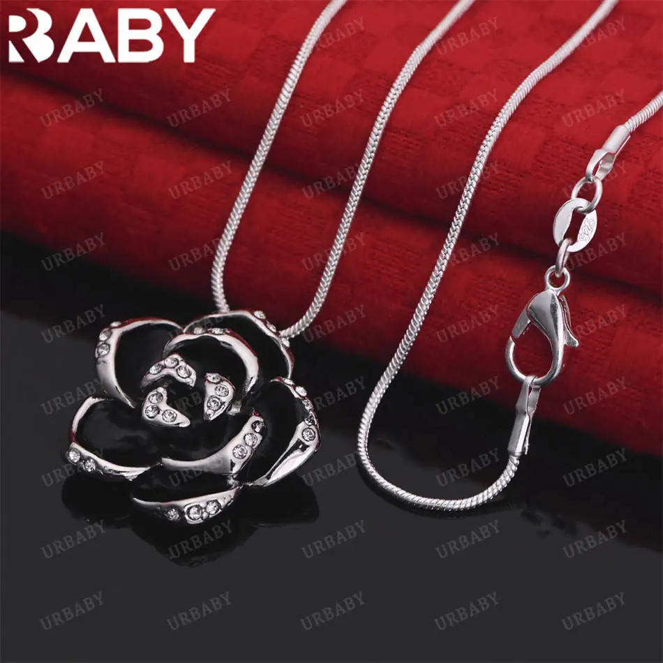 

URBABY 40-75cm 925 Sterling Silver Zircons Flower Pendant Necklace For Women Anniversary Gift Popular Wild Fashion Romantic