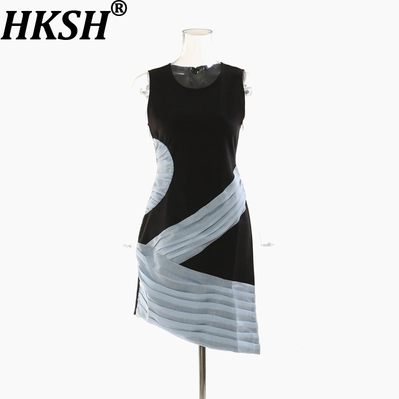 

Новое летнее женское короткое платье HKSH: асимметричное, плиссированное, с цветовыми блоками, с завышенной талией, без рукавов, элегантное, модель HK19478