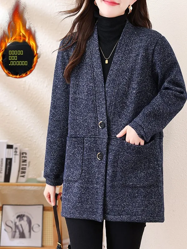 

Вязаный открытый кардиган больших размеров, зимний свитер Thiened Fce, верхняя одежда, прямой крой, длинный свеч V-Ne, застежка на одной пуговице