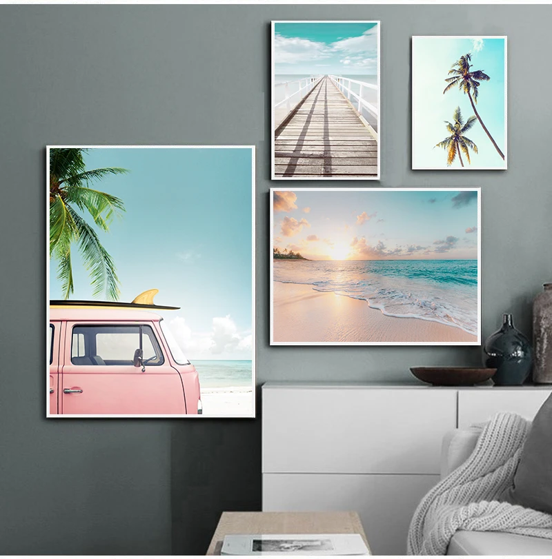 Surfing Girl Bridge Sea Beach Landscape Wall Art Canvas Painting Nordic s And Prints Wall Pictures For Living Room Decor