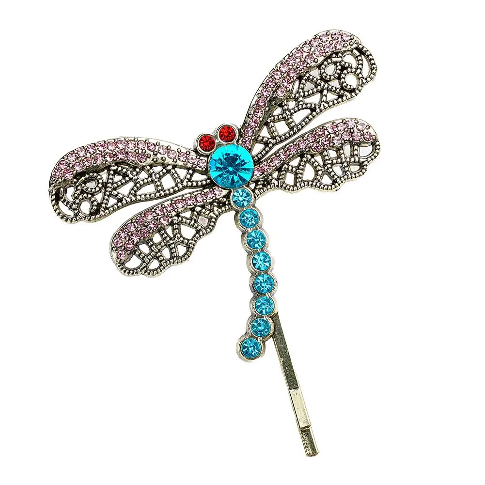 Vintage Dragonfly Hair Pin Bobby Pin Halloween Retro Rhinestone Dragonfly Hair Clip Side Clips One word clip dragonfly for Q2U3