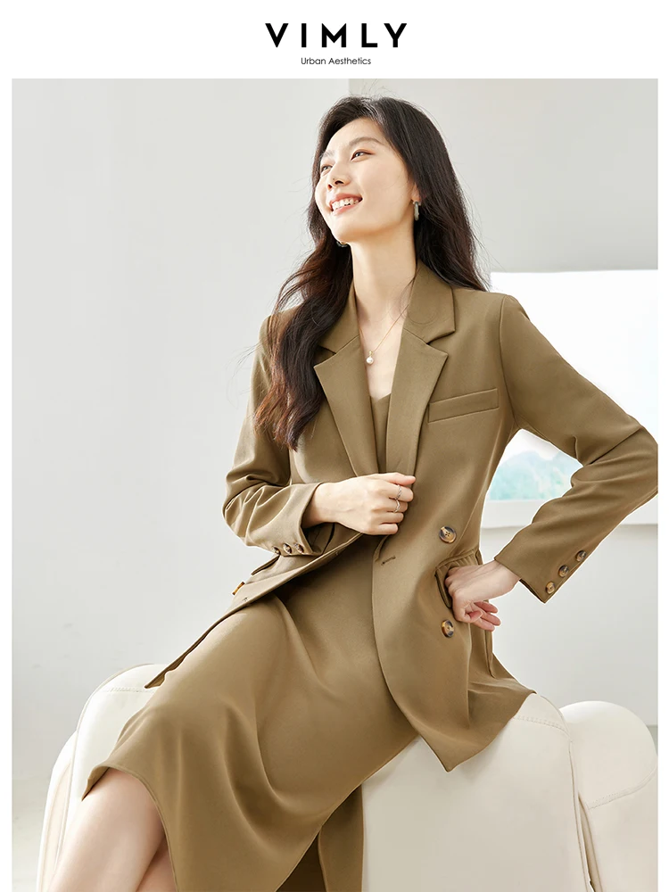 Vimly Women Blazer Suit 2024 Elegant Fashion Office Wear 2 Piece Womens Outfits Strap Midi Dress Jacket Female Clothes M3535