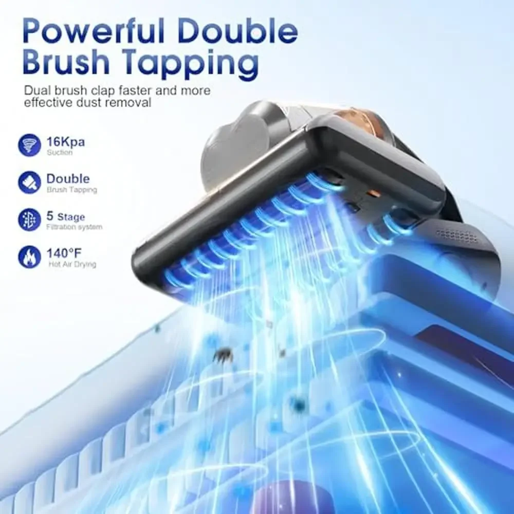 16Kpa Suction UV-C Light Mattress Vacuum Cleaner Double-Cup 253.7nm 450W Handheld Vacuums Accessory Kit UV Protection 5 Stage