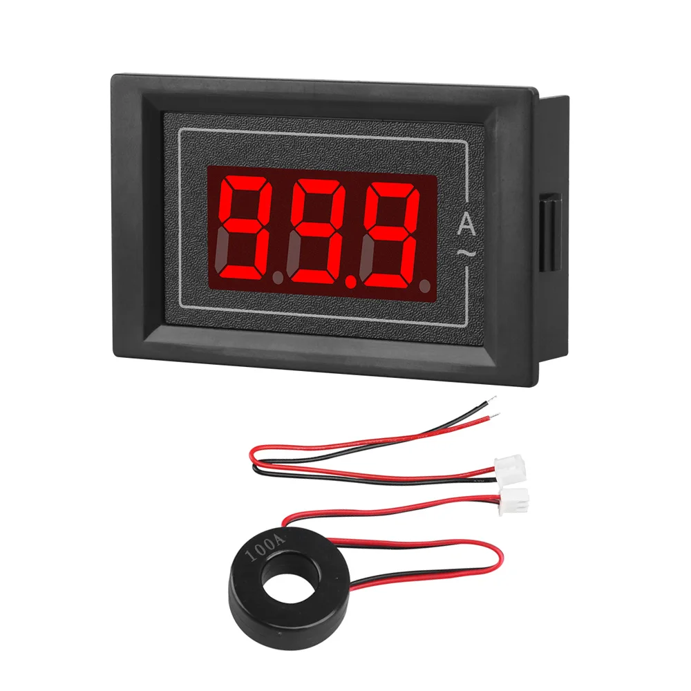 100A AC220V Digital Ammeter Panel LED 2 Wire Amp Meter Amperage Tester Gauge with Current Transformer