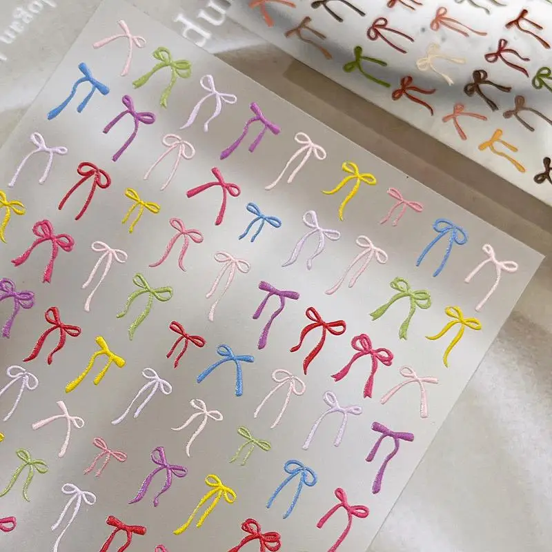 3d relevo bowknot fita arte do prego adesivo colorido arco auto-adesivo decalques diy kawaii manicure decoração acessórios