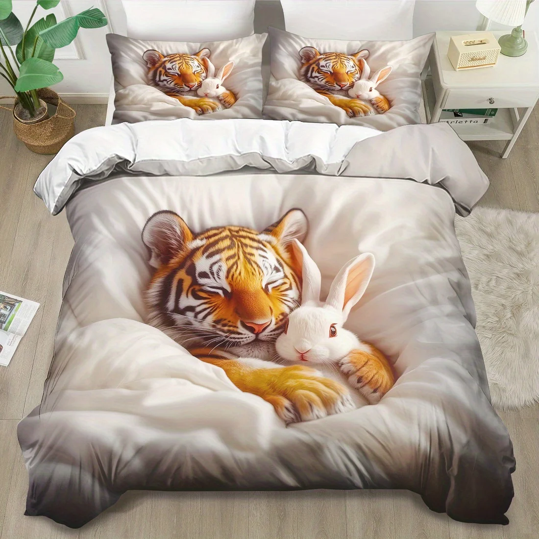 Tiger Print King Queen Size Duvet Cover Set - Machine Washable Bedding Set for Bedroom Guest Room Quilt Decoration Birthday Gift