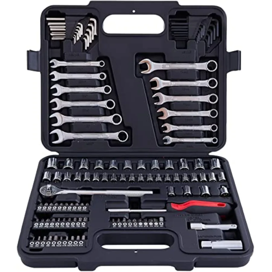

Mechanic Tool Set, 1/4 and 3/8 Inch Drive Metric and Standard Socket Wrench Kit, for General, Home, Car, Mechanics, Automotive