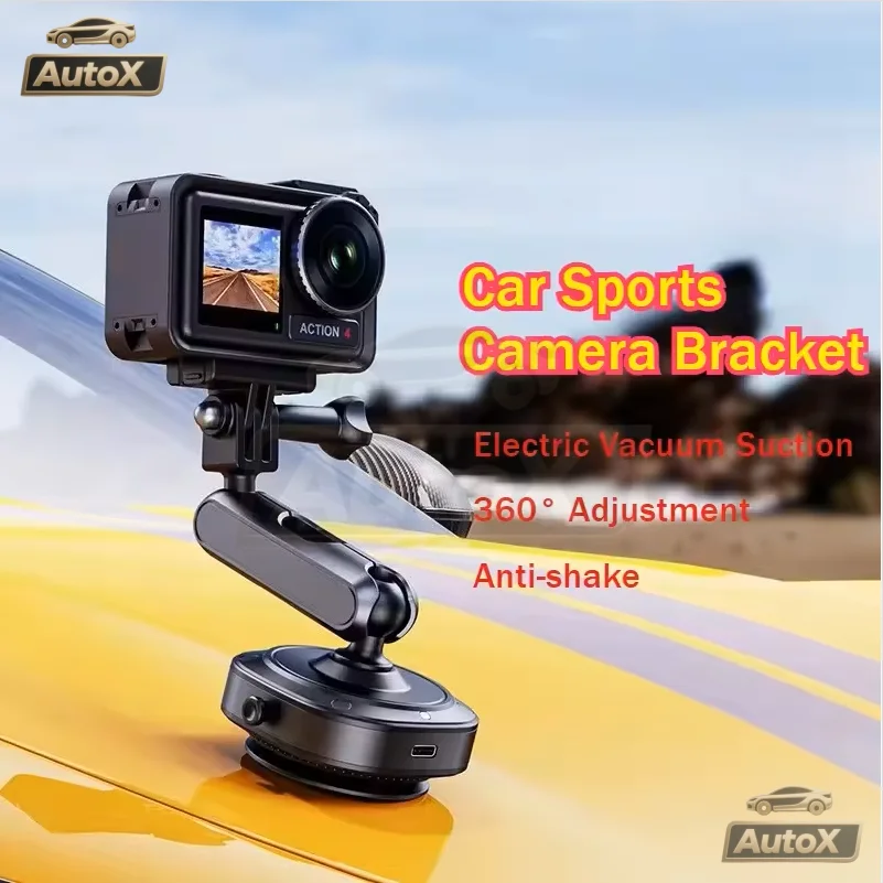 Supporto per action camera per auto con aspirazione elettrica automatica X 360 °   Regolazione compatibile con la serie DJI/AKASO/GoPro/Insta360