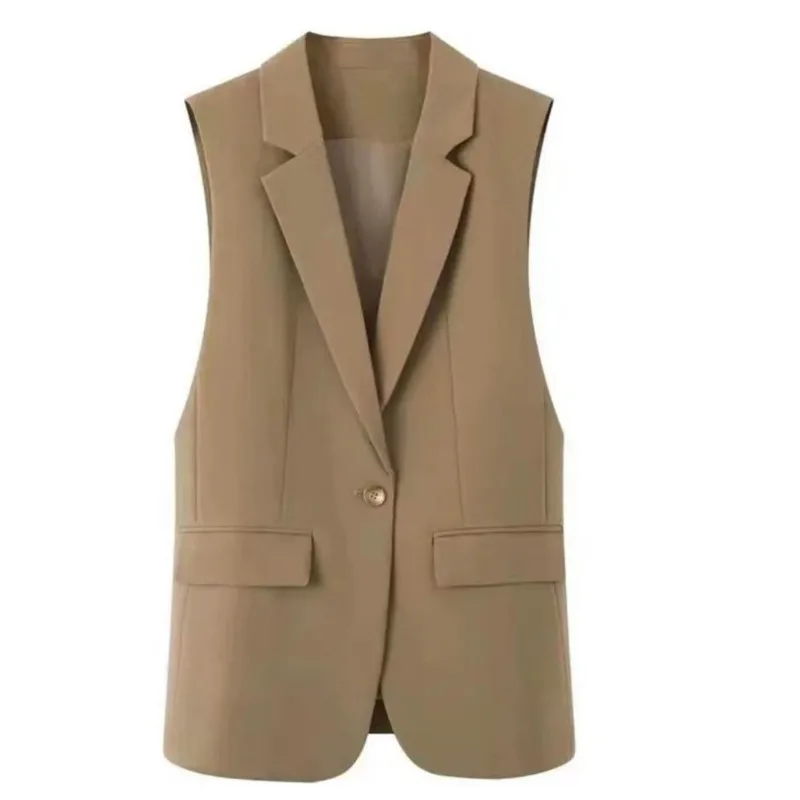 Women Blazer Vest Lapel Business Coat Fashion Vintage Elegant Single Breasted Sleeveless Chic Classic Vest Coat Tops