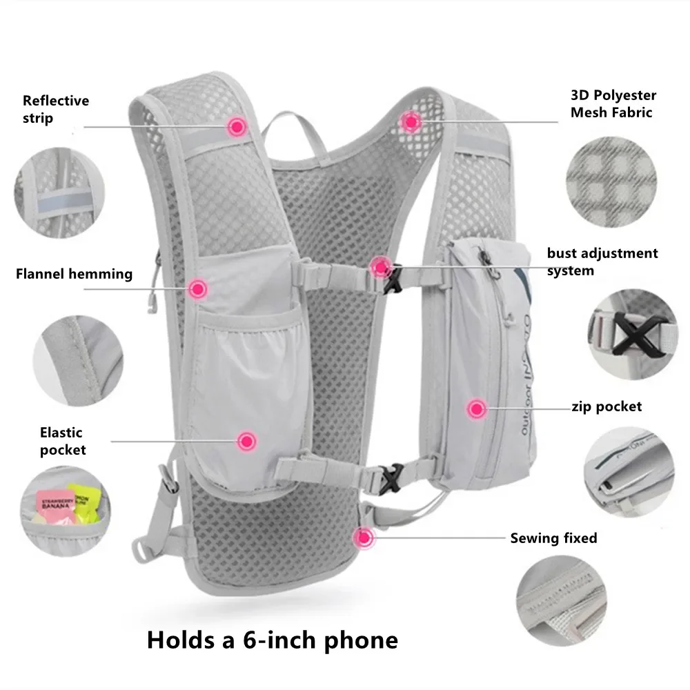 Professional Outdoor Backpack Travel Sports Running Cycling Kettle Bottle Water Bag Waterproof Mobile Phone Storage Vest Chest