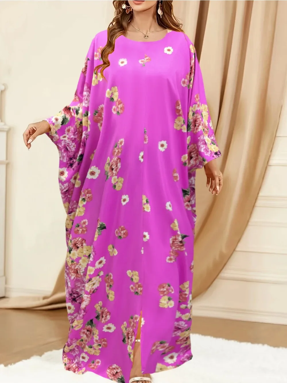 Eid Women Muslim Dress Abaya Bat Sleeve Print Loose Caftan Vestidos Largos Jalabiya Ramadan Dubai Kaftan Arab Long Robe 2025 6