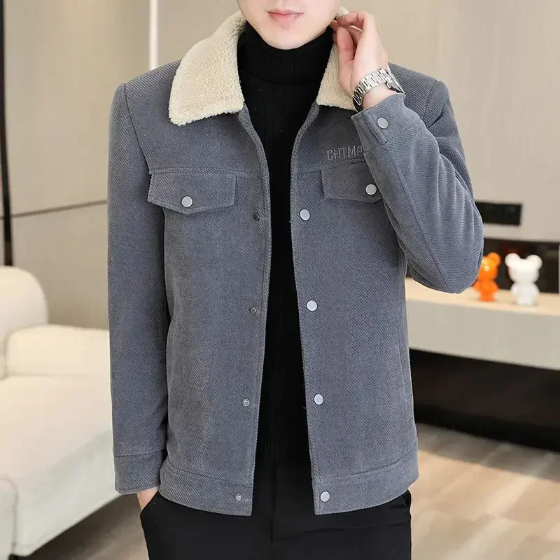 Slim Fit Warm Winter Coat for Men Fleeced Thick Corduroy Novelty In Jacket Man Fast Delvery Cold Clothing Fashion 2024 Y2k Work