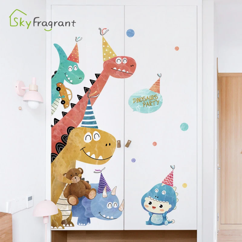 Creative Cartoon Dinosaur Boys Bedroom Decor Self-adhesive Wall Stickers Kids Room Decoration Home Decor Wardrobe Door Sticker