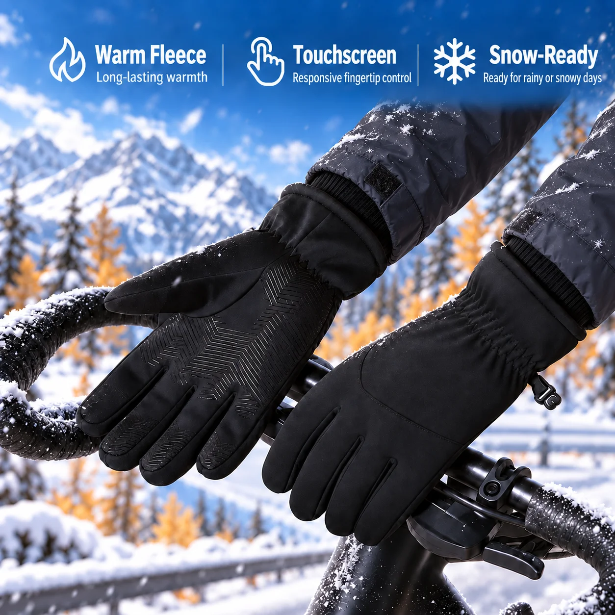 Winter Cycling Gloves for Men Women, Fleece Lined Touchscreen Full Finger Gloves, Wind Resistant Anti Slip Grip for Bike Commuti