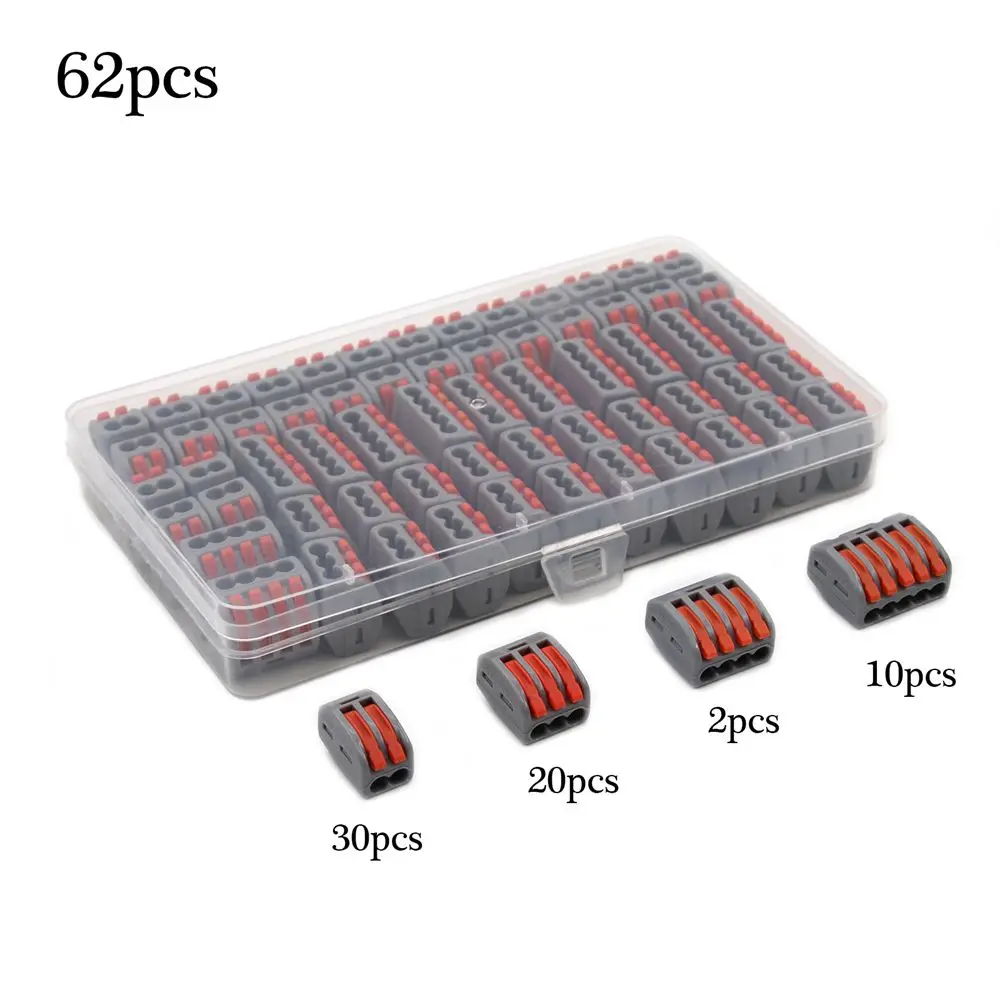 박스 와이어 커넥터 222 케이블 전기 LED 커넥터, 미니 고속 범용 컴팩트 와이어링, 푸시 인 2-5 핀 터미널 블록, 62 개 