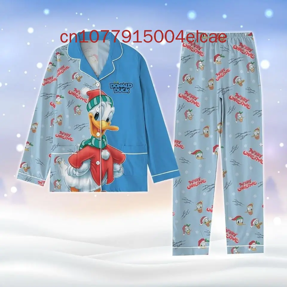 2025 New Disney Donald Duck Christmas Pajamas Set 3D Printed Casual Men's and Women's Long Sleeve Shirt Pajama Set