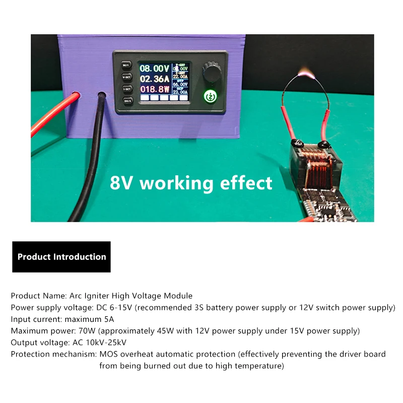 

DC 6-15V To AC 10-25kV High-Voltage Arc Igniter Module, 12V 20kV 70W Variable Frequency Transformer