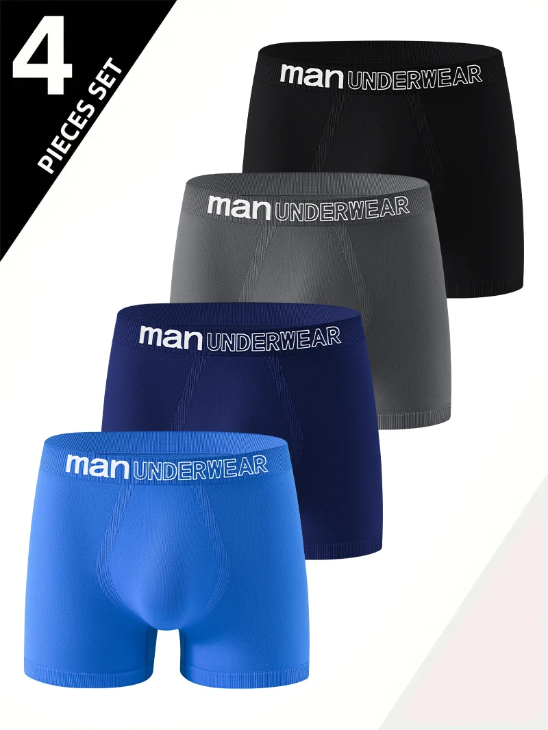 

4 пары мужского нижнего белья, бесшовные, мягкие, удобные, здоровые мужские трусы-боксеры, повседневные спортивные трендовые классические мужские брюки-боксеры