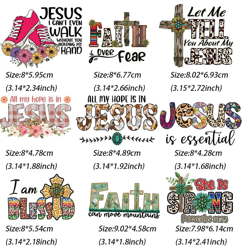 9 pezzi Jesus cross Cartoon pattern Iron-On Transfer per abbigliamento patch t-shirt lavabili fai da te Thermo Sticker Applique