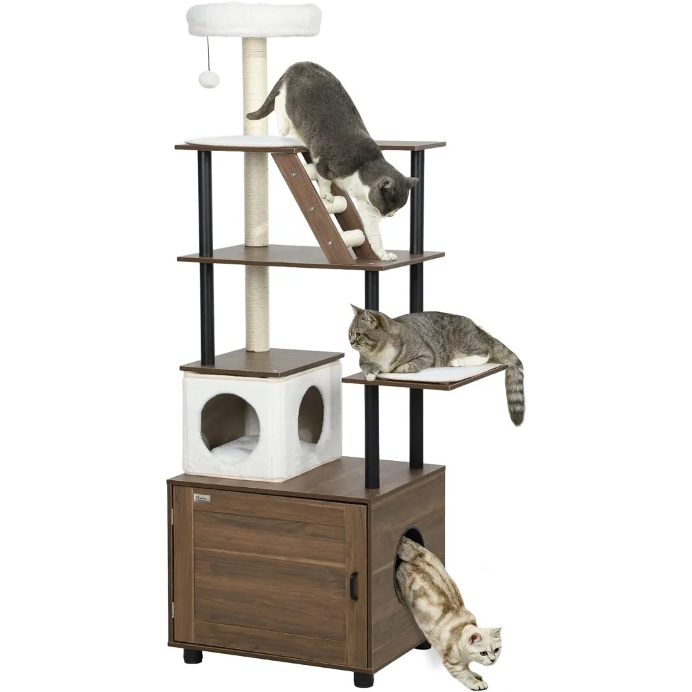 

68.5" Cat Tree with Litter Box Enclosure, 2 in 1 Cat Tower for Indoor Cats, Hidden Litter Box Furniture with Scratching Posts