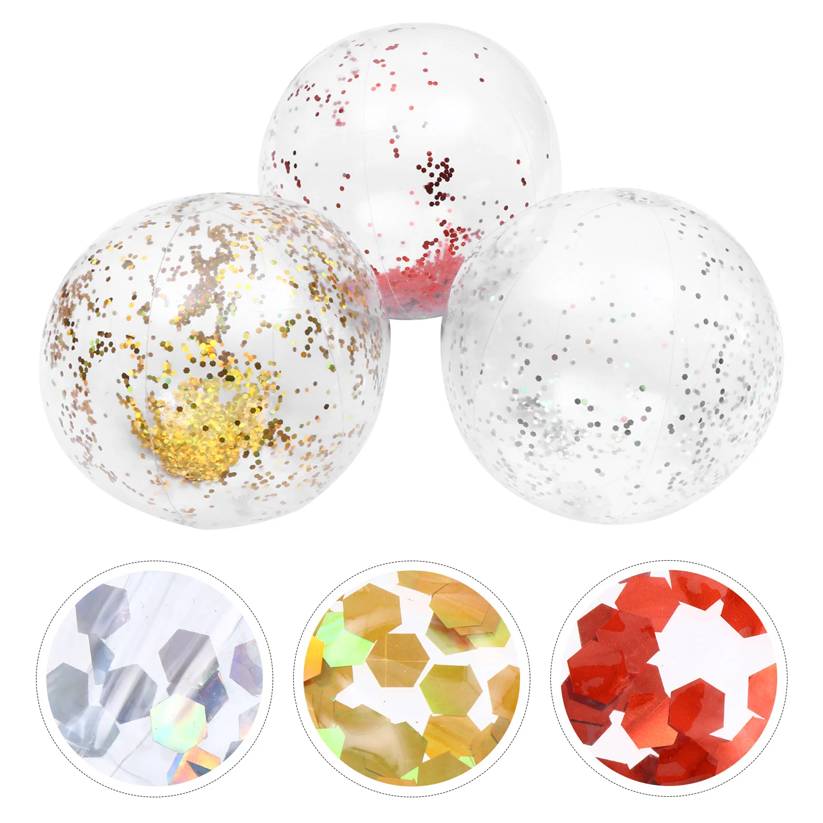 

3 Pcs Inflatable Beach Ball Toy Outdoor Plaything Water Toys PVC Interesting Sequin