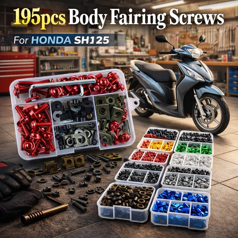 195pcs Motorcycle Fairing Bolts Body Screws Nuts For HONDA SH125 SH125i SH 125 150i Kit Aluminum CNC Fasteners Clips Set