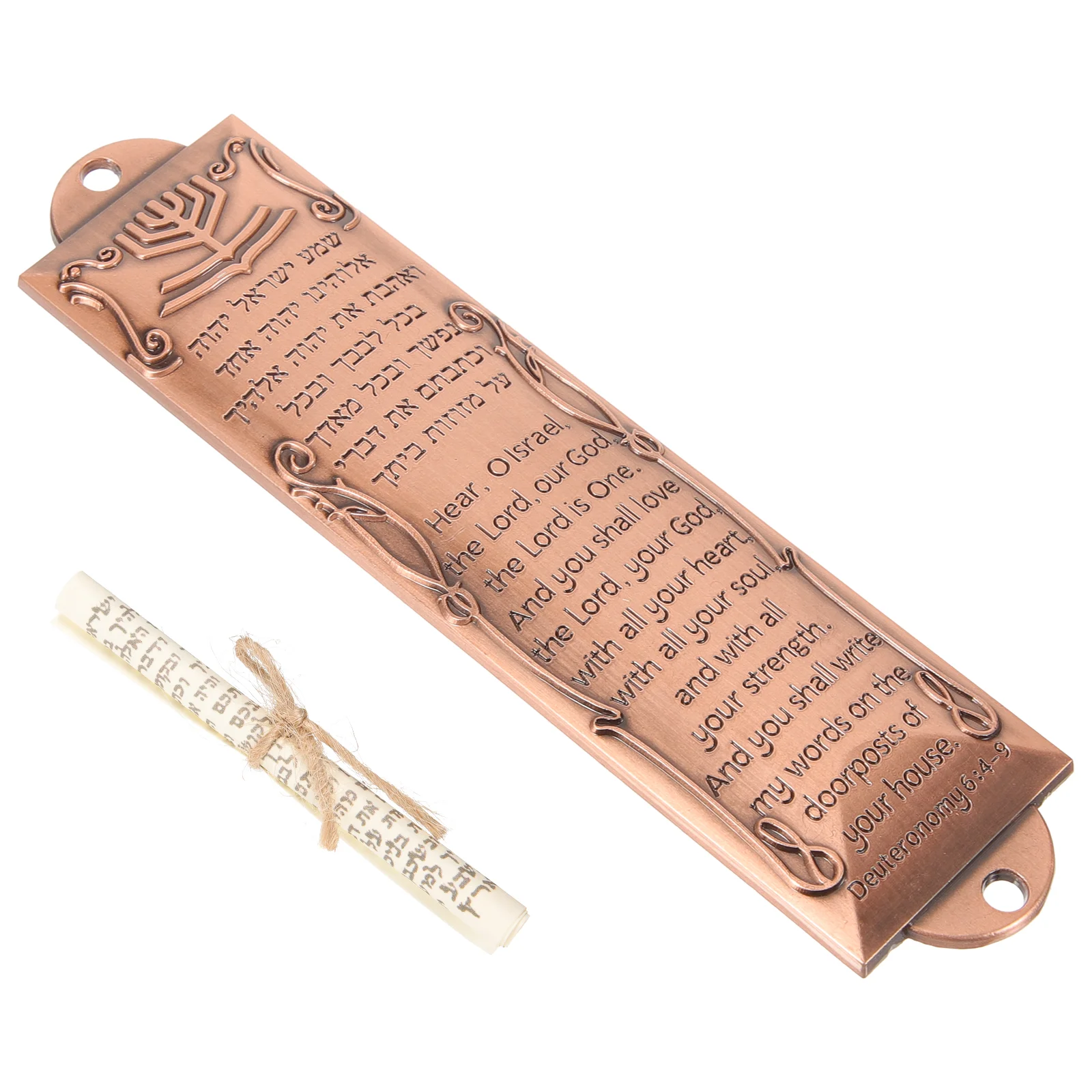 

Bronze Retro Metal Mezuzah Scroll Religious Door Decoration Judaica Home Blessing Symbol Scripture Decorative Figurine