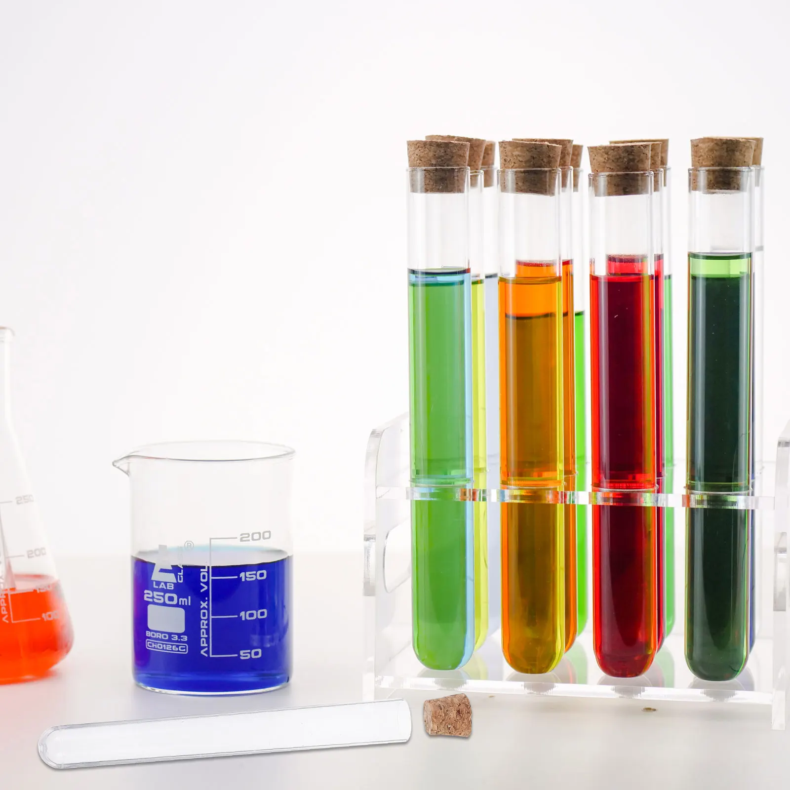 

100pcs Plastic Test Tubes 12x100mm Wood Stopper Liquid Storage Bath Salts Candy Science Lab Tube Brush Set Portable