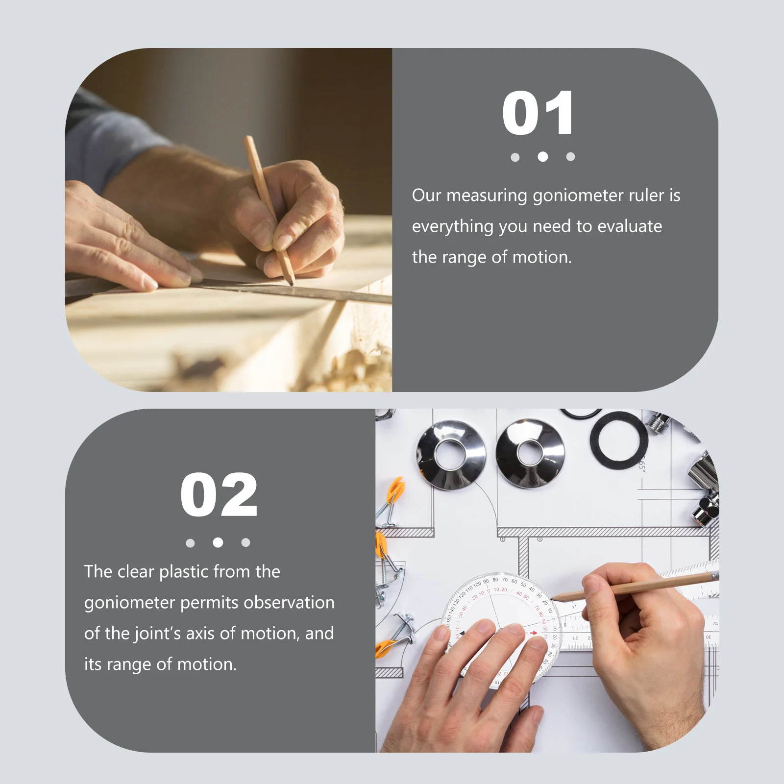 

1Pcs Plastic Angle Protractor Goniometer Transparent Ruler Measuring Tool for Joint Movement Range Length Measurement