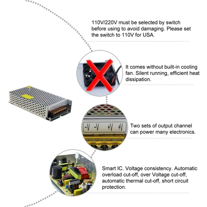 DC 12V 15A 180W Power Supply Transformer Switch AC 110V / 220V to DC 12V 20Amp Switching Adapter Converter LED(15A)-ABHG view 4