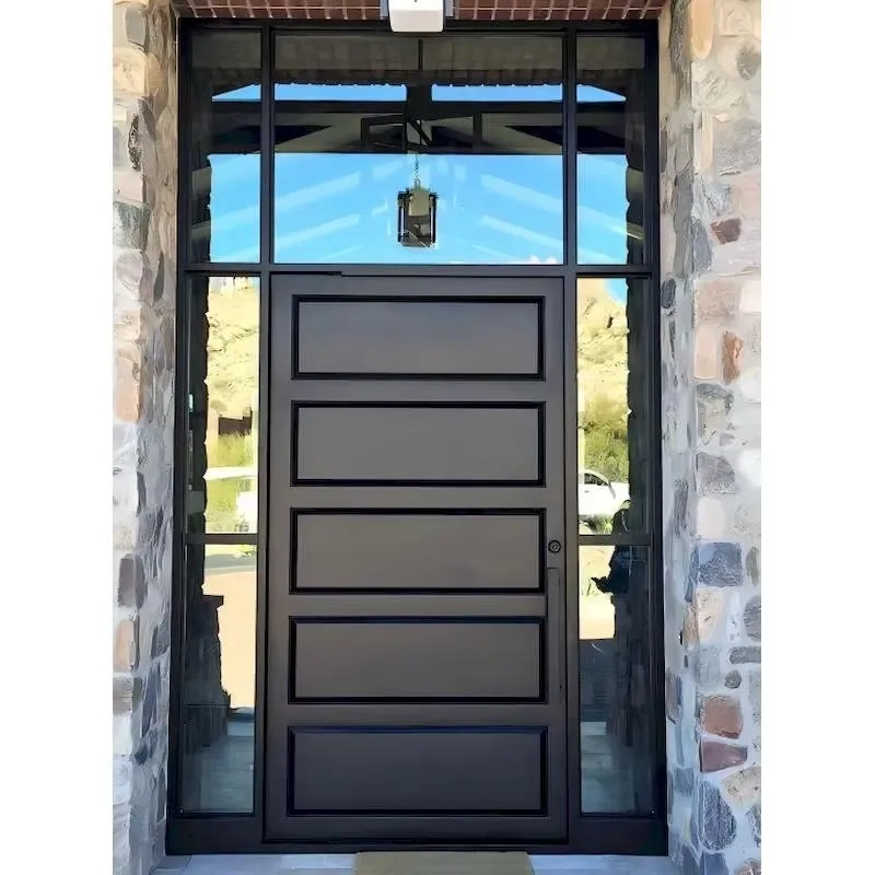 Modern Waterproof Wrought Iron Door Steel Wood Structure Outdoor Villa Apartment Entrance Ready to Install Durable Security