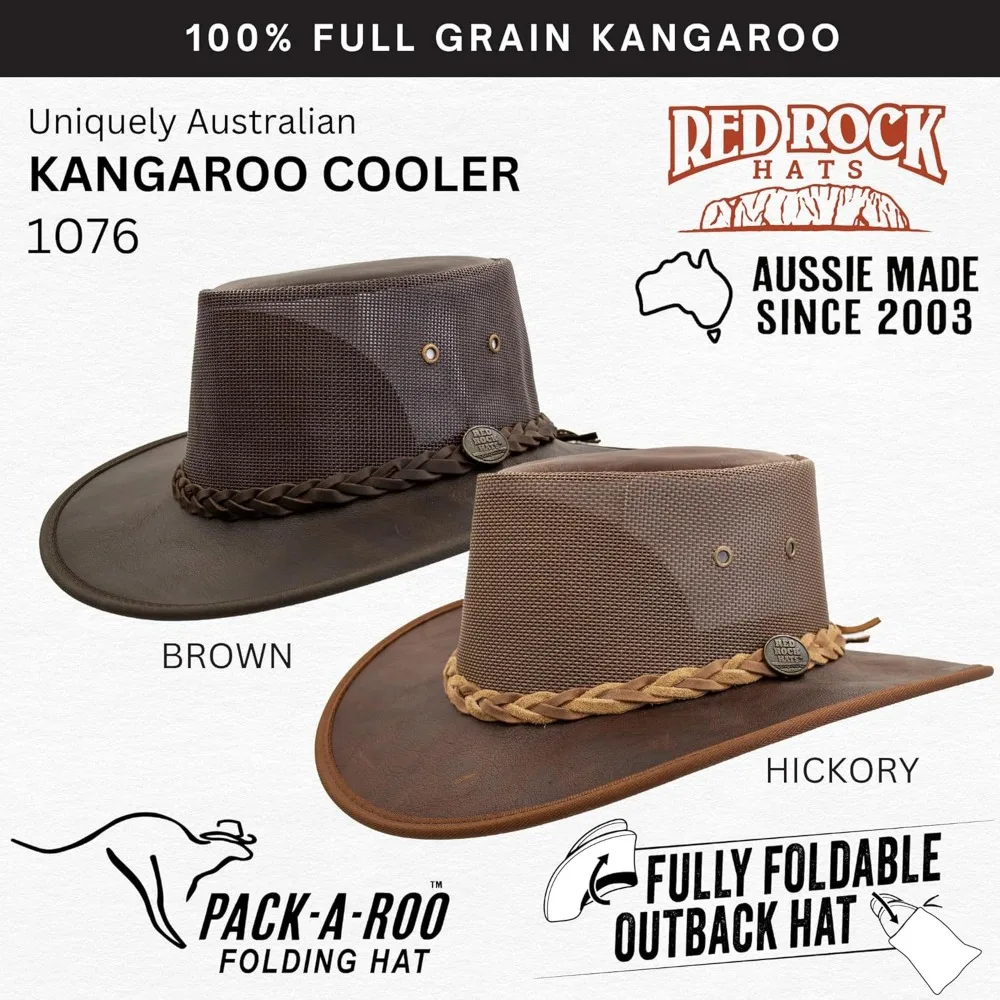 Australian Kangaroo Leather Outback Hat - Foldable, Travel Bag Included, Handcrafted in Australia