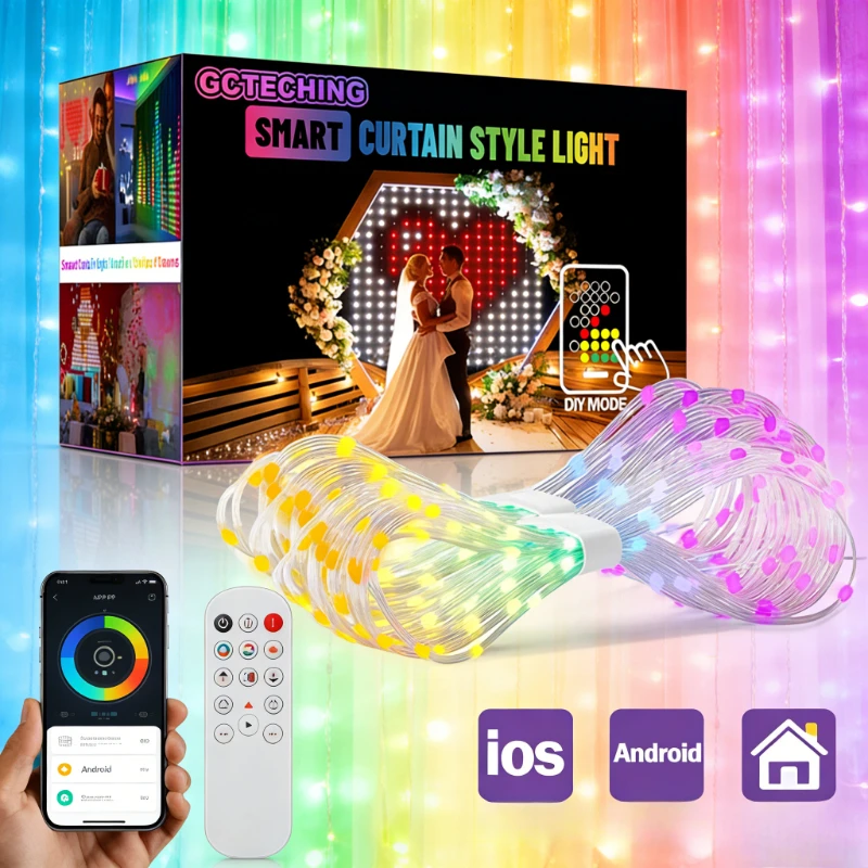Luces de Cortina Inteligentes de 400 LED, Cadena de Luces LED RGB con Bluetooth y App, Luces Decorativas con Cambio de Música para Ventanas y Dormitorios