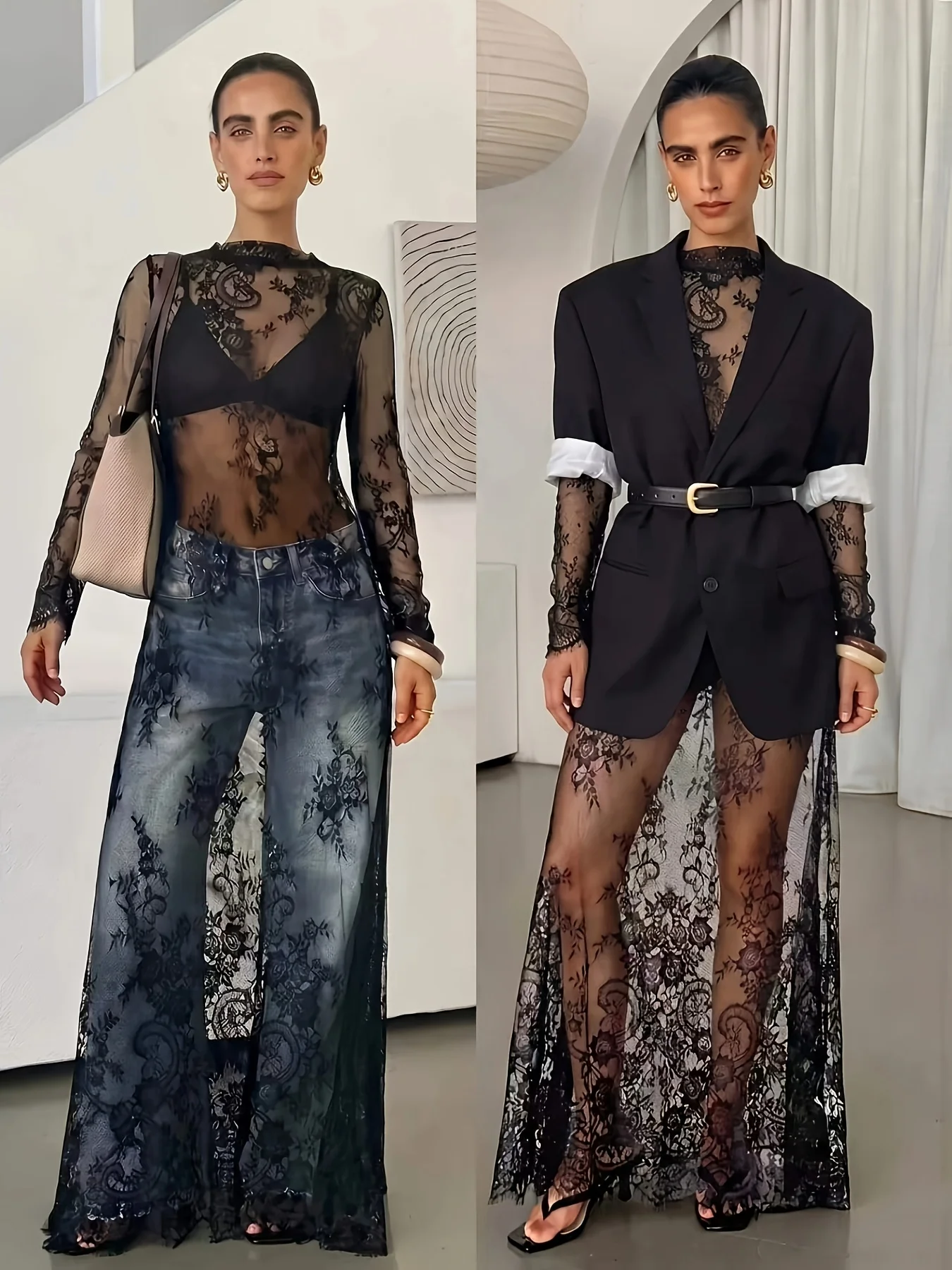 Modische, sexy Kleider mit langen Ärmeln und Spitze für Damen, elegantes Kleid mit Rundhalsausschnitt, gerades Kleid, Damen-Sommerkleider, Q7027. – Detail 8