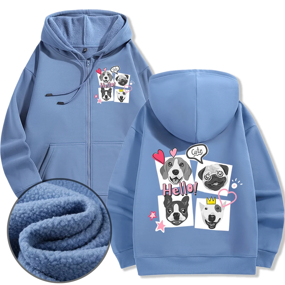 350gsm Fleece Zip Up Hoodies for Women Kawaii Dogs Printed Sweater Cute Sweatshirt for Girls Y2k Clothes Winter Jacket Coat Gift