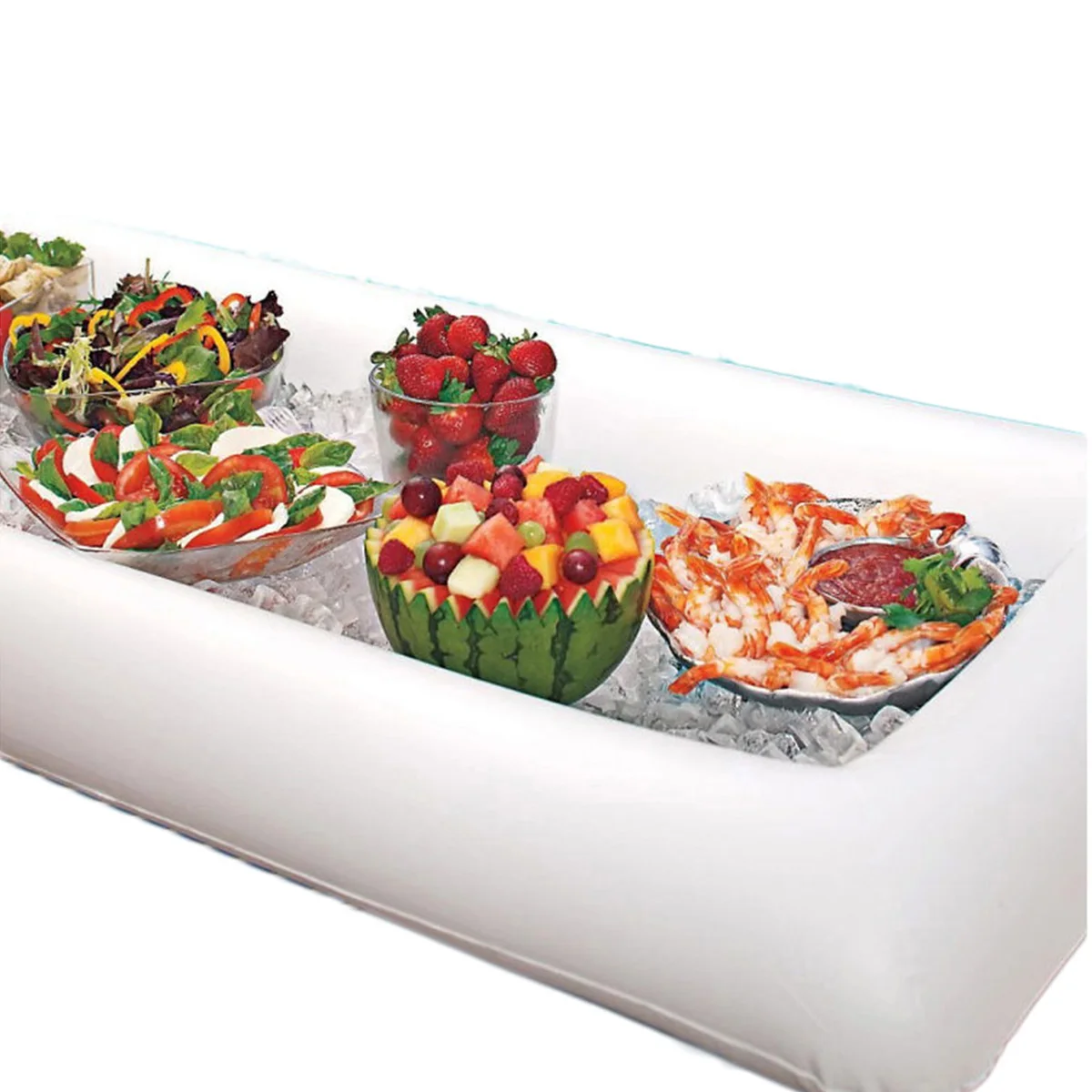 

2PCS Inflatable Serving Tray Food Drink Holder Picnic Pool Party Buffet Luau Cooler with a drain plug (White)