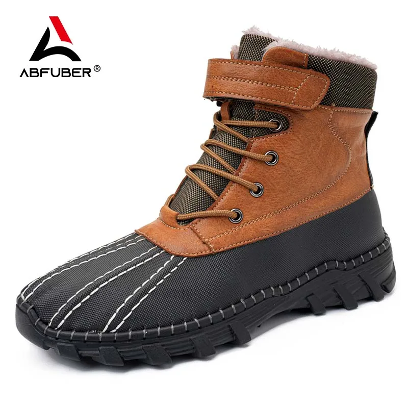 Botas de nieve impermeables para hombre, Botines de cuero, calzado supercálido para exteriores, invierno, 2024