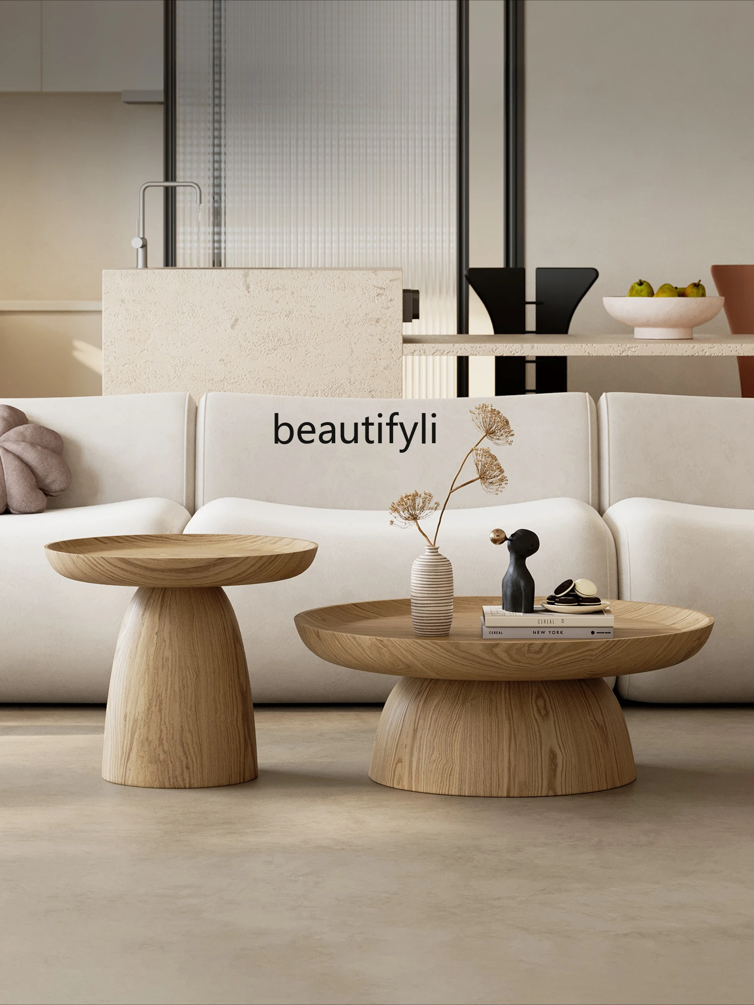 

Coffee table combination small apartment living room household round designer modern simple solid wood