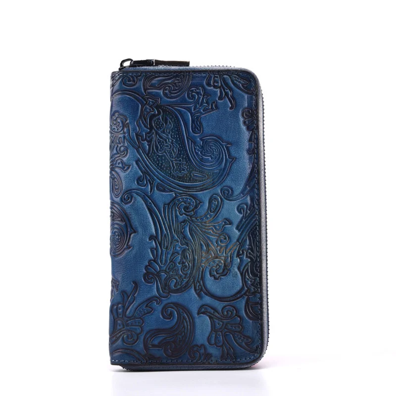 3D Floral Ladies Purse Genuine Leather Card Holder Wallet Handmade Real First Layer Cow Leather Clutch Bag