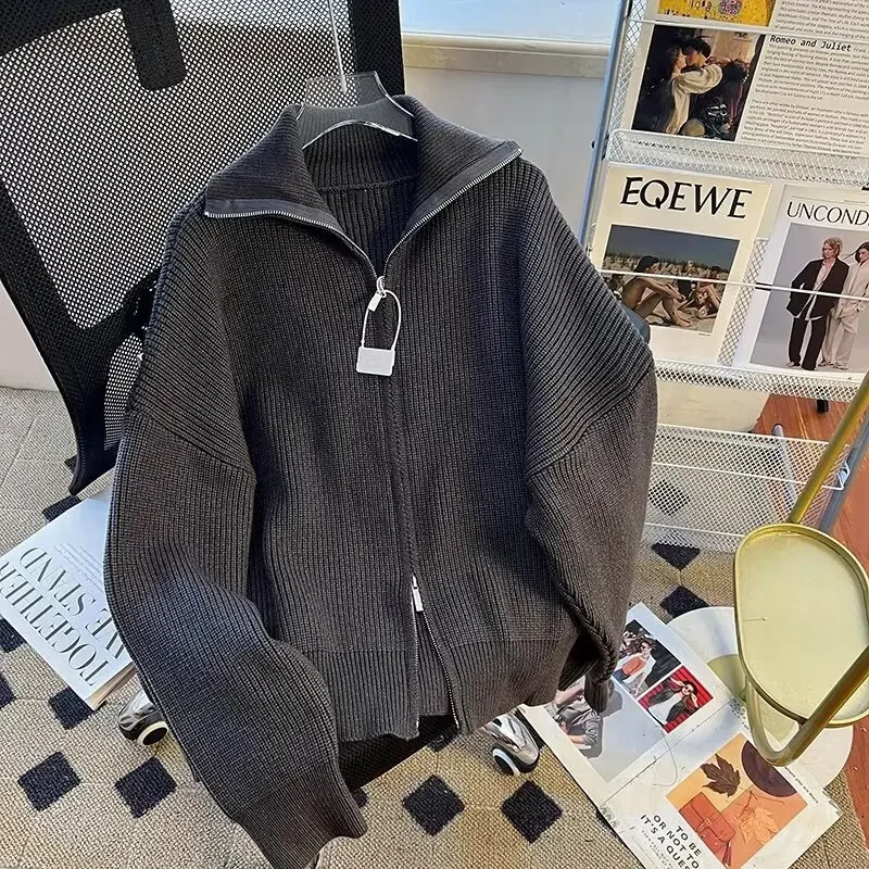 Fashion Casual Sweater Men Jackets Knitting Long Sleeve Zip-up Sweaters Cardigans for Men Autumn Leisure Pure Color Knitted Coat