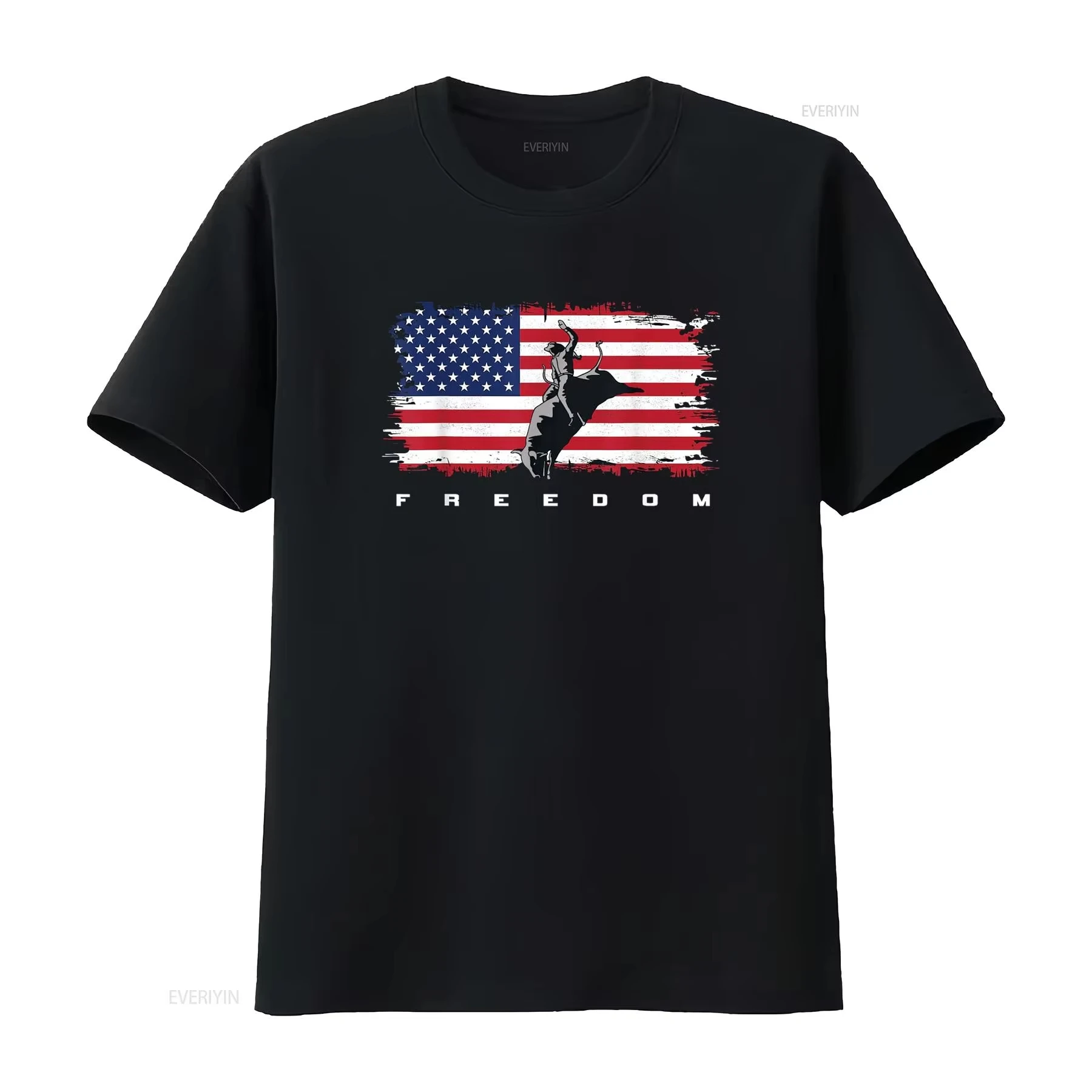 2026 New American Flag Bull Riding Apparel Rodeo T Shirt Vintage Washed Homme Casual Fashion Soft Stretched U