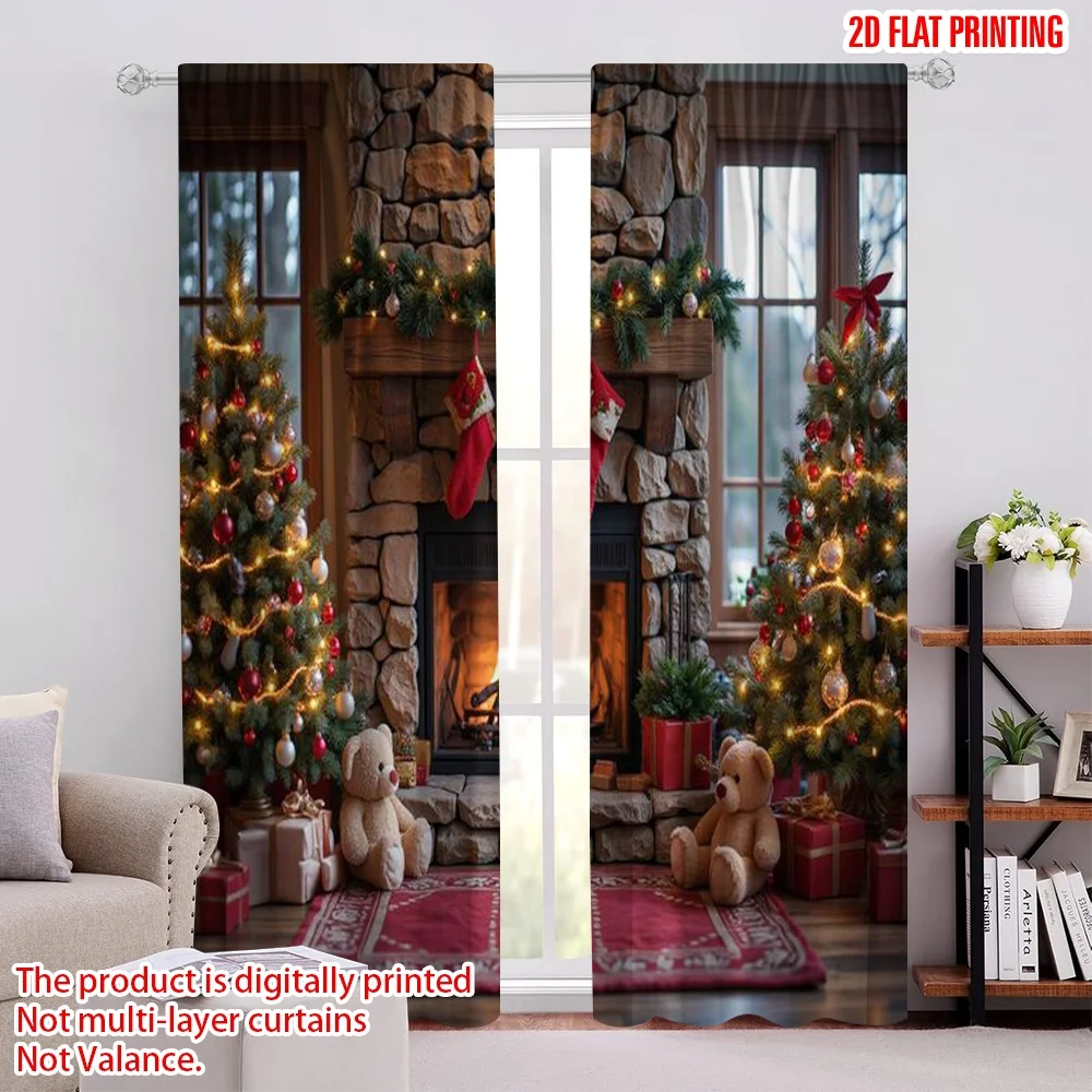 

2pcs 2D flat printing Christmas Curtains return to the ancients 100% Polyester Without Electricity Festive Wall Decor Perfect