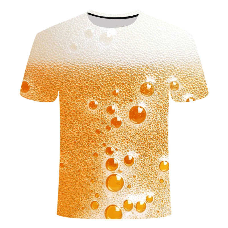 Hip Hop Summer Cool Men's T-shirt Beer Series Printed Neutral Short Sleeve High-quality Large Casual O Collar All-match Shirt