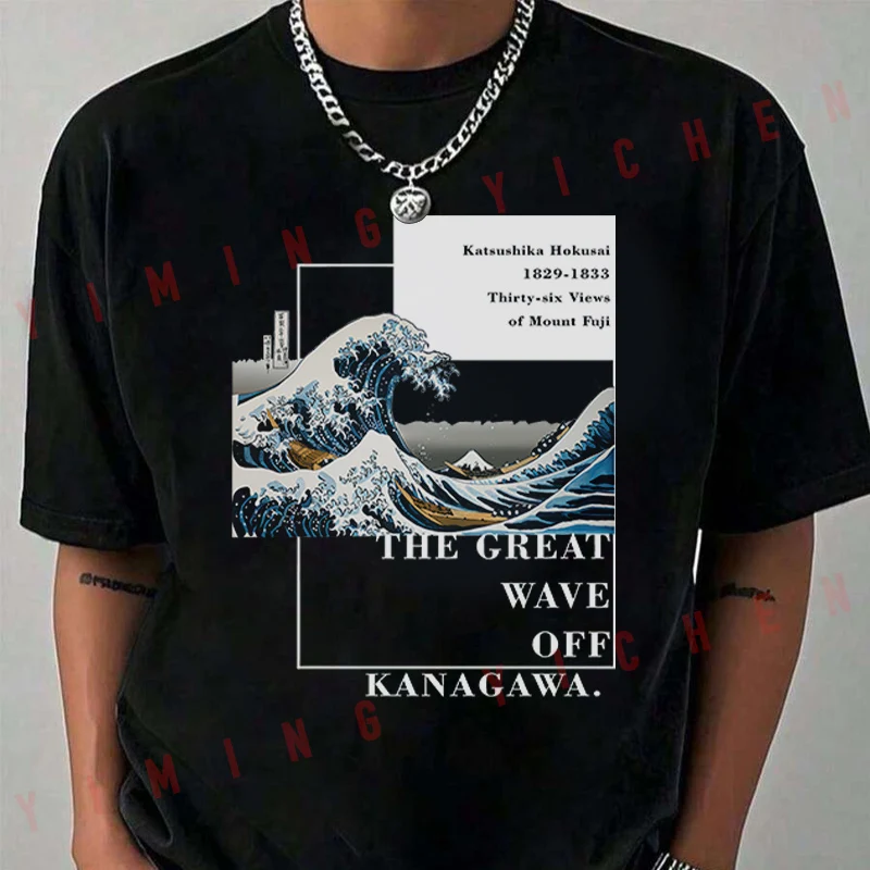 

Retro Kanagawa Design T-Shirt Moto Riders Summer Men's Fashion Casual O-Neck Tops Tee 2026