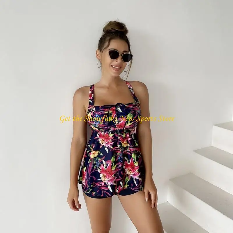 E56D 2 pezzi / set costumi da bagno Tankini per donna costumi da bagno retrò costumi da bagno modesti canottiere sportive con da