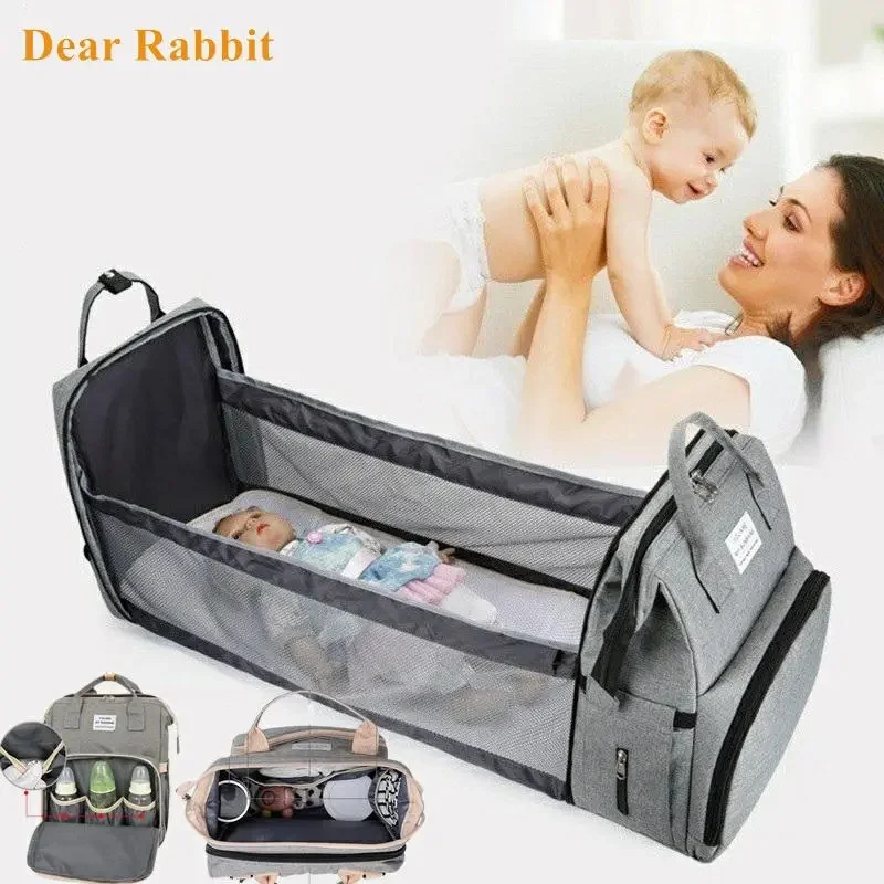 

Baby Diaper Bag Bed Backpack For Mom Maternity Stroller Nappy Large Capacity Nursing for Care Upgrade Hooks