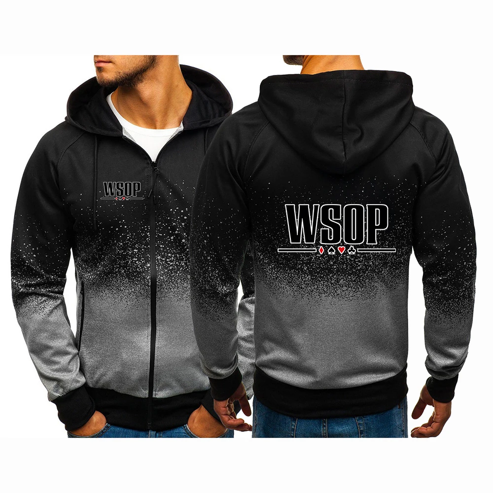 wsop（ワールド・シリーズ・オブ・ポーカー）ロゴプリント、2026年モデル、防衝突加工シャツ、グラデーションカラーのコート、春・秋用のメンズ・パーカー・ジャケット。