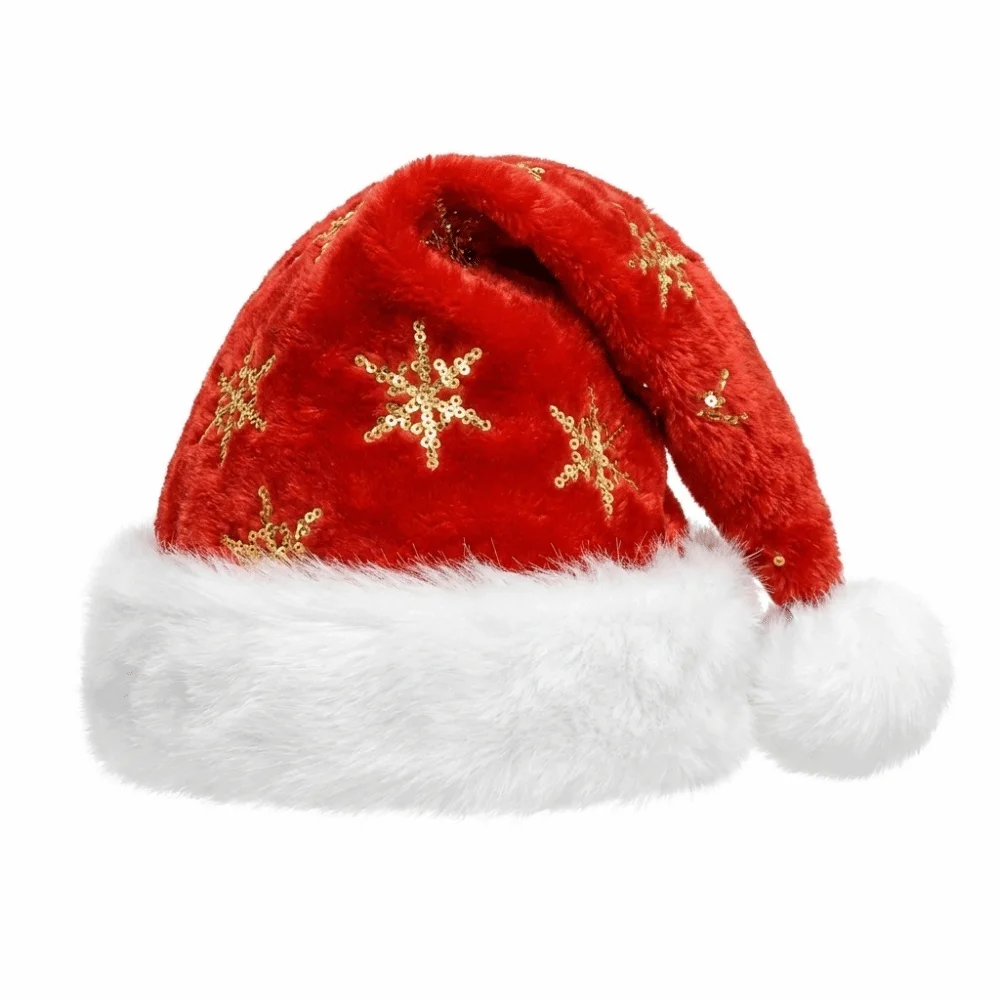 New Star Pattern Pink Bow Santa Hat Fluffy Soft Fuzzy Christmas Hat Lightweight Red and White Plush Hat Festival