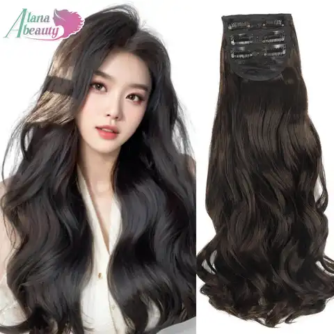 16 pollici Sintetico 3 Pz/set Clip In Estensioni Dei Capelli Lunghi Ondulati Spessi Posticci Per Le Donne Testa Completa Pezzi di Capelli Capelli Finti Naturali